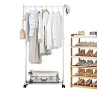 Perchero rodante con ruedas y estante inferior | Almacenamiento multiusos para lavandería, dormitorio, entrada, toallas, zapatos, bufandas, mantas