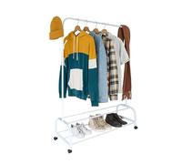 Relaxdays Perchero rodante, HxBxT: 160 x 110 x 40 cm, 2 estantes, Ganchos Laterales, Hierro, Carro de Ropa, Blanco, Plástico