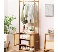 Perchero rústico 4 en 1 para entrada con banco de zapatos y ganchos de panel de rejilla para vestíbulo y dormitorio, azul, 62 cm, solución de almacenamiento elegante