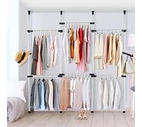 Perchero Telescópico Independiente con 6 Barras para Ropa con Altura Ajustable y Carril Extensible para Armario y Vestidor