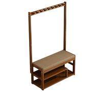 Perchero y banco de zapatos de bambú, nizer multifuncional para entrada con cojín suave, árbol de pasillo estrecho con 5-9 ganchos para zapatos y abrigos, 100 cm