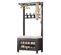 Perchero y zapatero 4 en 1 con asiento acolchado, organizador multifuncional de entrada, estante de secado de ropa para pasillo, sala de estar (negro, 60 cm)