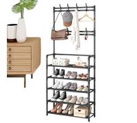 Perchero y zapatero Entryway | organizador de pie con ganchos y estantes | soporte para capucha y calzado | Soporte de estante de tela metálica | Soporte versátil para capucha y calzado para entrada