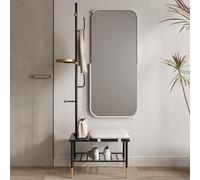 Perchero y zapatos 4 en 1 con 6 ganchos y estante, elegante percha blanca para soluciones de almacenamiento de pasillo y dormitorio