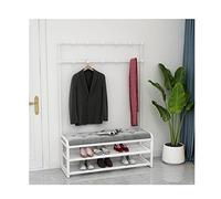 Perchero zapatero 3 en 1, diseño de árbol independiente para entrada con ganchos para colgar, 2 estantes para zapatos, tienda de ropa, hogar, dormitorio, blanco y gris, 80 x 35 x 175 cm