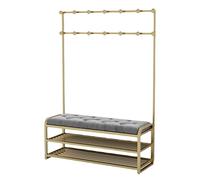 Perchero zapatero 3 en 1, diseño independiente, árbol de pasillo con ganchos para colgar, 2 estantes para zapatos, para tienda de ropa, hogar, dormitorio, gris, 160 x 35 x 175 cm