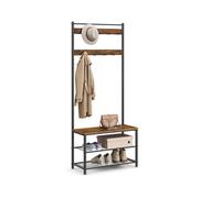 VASAGLE - Perchero con estante para zapatos, mueble de entrada con banco, 3 en 1, marco de acero, para entrada y pasillo, 32 x 70 x 177 cm, estilo industrial, marrón rústico y negro HSR41BX