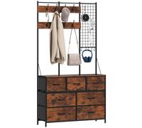Perchero Zapatero con Zapatero Ganchos Cajones y Eatante para Entrada Pasillo Salón 100x30x183 cm Marrón Rústico Caqui oscuro