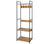 Perchero Zapatero Vertical 3 Estantes 5 Ganchos, 60x40x175 Cm, Negro y Madera