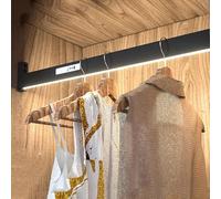 Percheros - Armario Colgador De Ropa Barra, 40-130cm Barra Para Ropa Con Luz, Para Armario, Barras Metálica Para Ropas, Soporta Hasta 50 Kg, Barras Con Iluminación LED(Black,90cm)