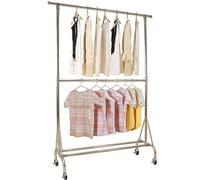 Percheros Burro Percheros De Doble Barra sobre Ruedas, Barra para Ropa De Acero Inoxidable Plateado, Riel Colgante Extensible, Altura Ajustable, Organizador De Ropa Portátil para Dormitorio