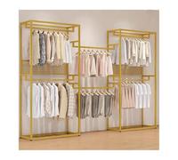 Percheros para Ropa Estante de exhibición Tienda Ropa, Piso Colgante Doble Capa, gabinete específico for Centro Comercial Percheros Burro(Gold)
