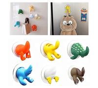 Percheros Ventosa Dibujos Animados Animales de baño Ventosa Gancho para Toallas Niños Ganchos de Succión de Baño Gancho de Ventosa sin Taladrar Reutilizable, apto para Todas las Paredes Lisas, 6pcs