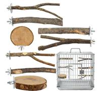 Perches for Cage - Natural Wood Playground, Chewable Pet Accessories | 8 piezas Activity Set With Swing Ladder Playstand, Training Chewing Support, Small Parrot Chinchilla Window Entertainment Tre