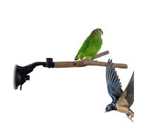 Perchoir Fenêtre Pour Oiseaux - 25x6,7 Cm, Support À Ventouse, Stand Interactif Bois Et PP Pour Perroquets, Accessoire De Douche Bain Et Voyage En Voiture Ou Cage Intérieur Extérieur