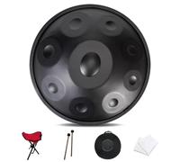 Percusión De Tambor Handpan, Tambor De Lengua De Acero De 22 Pulgadas 9/10/12/14 Notas Para Adultos, Harmonic Handpan Drum En D Menor Con Trípode De Tambor, Mazos(Black,14Notes(432Hz))