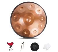 Percusión De Tambor Handpan, Tambor De Lengua De Acero De 22 Pulgadas 9/10/12/14 Notas Para Adultos, Harmonic Handpan Drum En D Menor Con Trípode De Tambor, Mazos(Gold,10Notes(440Hz))