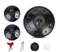 Percusión De Tambor Handpan, Tambor De Lengua De Acero De 22 Pulgadas 9/10/12/14 Notas Para Adultos, Harmonic Handpan Drum En D Menor Con Trípode De Tambor, Mazos(Black,14Notes(440Hz))