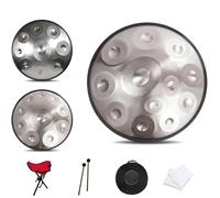 Percusión De Tambor Handpan, Tambor De Lengua De Acero De 22 Pulgadas 9/10/12/14 Notas Para Adultos, Harmonic Handpan Drum En D Menor Con Trípode De Tambor, Mazos(Silver,9Notes(432Hz))