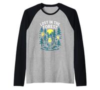 Perdido en el Bosque Bosques Senderismo Animales Mochilero Búho Camiseta Manga Raglan