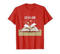 Perdido en un Libro: Obra de Arte mágica de Aventura de Lectura Camiseta, Hombre, Rojo, M