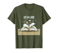 Perdido en un Libro: Obra de Arte mágica de Aventura de Lectura Camiseta, Hombre, Verde Oliva, XL