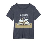Perdido en un Libro: Obra de Arte mágica de Aventura de Lectura Camiseta, Mujer Tallas Grandes, Azul Jaspeado, 2XL Grande