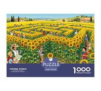 Perdidos en los Campos de Girasol de Toscana Puzzle De Madera Impermeable DIY Puzzles De 1000 Piezas para Adultos Divertido Rompecabezas para Decoración del Hogar