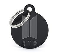 PERDIDUS Placa para perro personalizada BTS. Grabado del nombre y teléfonos. (32 mm, Negro)