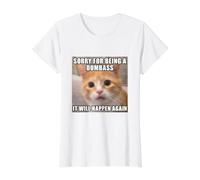 Perdón por Ser Un Tonto, Divertido Borroso Gato Meme Camiseta gráfica económica, Mujer, Blanco, S