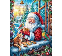 Père Noël Avec un Chat Puzzle 1000 Piezas Cartón Resistente para Adultos Mitos Animal Planta Entretenimiento Individual Desconectar Estrés Colgar En Pared Idea De Regalo 1000 PCS