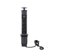 Perel Bloque de Potencia múltiple grabable, 3 enchufes con Tierra Francesa (Tipo E), 2 Puertos USB, diámetro de 71 mm, Uso Interior, Negro/Gris