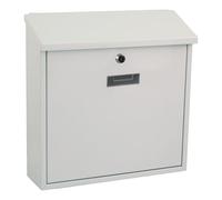 Perel Buzon Mural Monaco para Exterior Blanco con Placa para Nombre y Cerradura, buzon metalico con 2 Llaves y Accesorios de Montaje, Diseno Moderno para hogar y Oficina