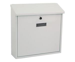 Perel Buzon Mural Monaco para Exterior Blanco con Placa para Nombre y Cerradura, buzon metalico con 2 Llaves y Accesorios de Montaje, Diseno Moderno para hogar y Oficina
