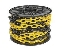 Perel Cadena de barrera amarilla negra 25 m en rollo, cadena de seguridad de plástico para interiores y exteriores, cadena de señalización para obra, zona de aparcamiento, almacén, terreno o evento