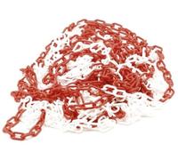Perel Cadena de barrera roja blanca 25 m, plástico, cadena de seguridad para interior y exterior, cadena de señalización para obra, zona de aparcamiento, almacén, terreno o evento