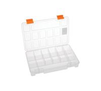 Perel Caja de almacenamiento, 15 compartimentos fijos y apilables, 230 x 150 x 33 mm, transparente/naranja