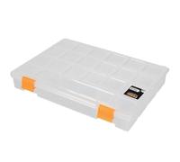 Perel Caja de almacenamiento, 21 compartimentos fijos y apilables, 276 x 203 x 42 mm, transparente/naranja