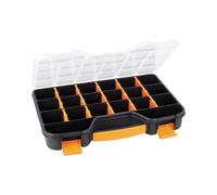 Perel Caja de almacenamiento, máx. 20 compartimentos, 16 separadores, transparente, cubierta apilable, 415 x 286 x 61 mm, negro/amarillo
