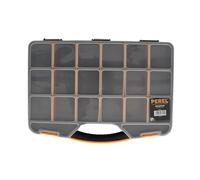 Perel Caja de almacenamiento, máx. 20 compartimentos, 16 separadores, transparente, cubierta apilable, 415 x 286 x 61 mm, negro/amarillo