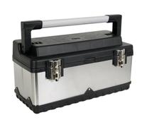 Perel Caja de herramientas, acero inoxidable, con manija de aluminio, información sobre herramientas extraíbles, cierres de metales, 505 x 235 x 225 mm