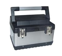 Perel Caja de herramientas, acero inoxidable, con manija de aluminio, portavasos extraíble, cierres de metales, 380 x 270 x 225 mm