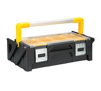 Perel Organizador de herramientas, polipropileno, 2 niveles, con manija de aluminio, sistema de voladizo, protección contra la etiqueta, 18 cubos, cierres de metales, negro/amarillo, 455 x 240 x 140