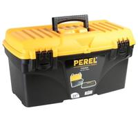 Perel Caja de herramientas, polipropileno, con bandeja de herramientas extraíble, manija plegable y cierres de plástico, negro/naranja, 535 x 291 x 280 mm