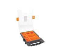 Perel Caja de surtido, caja de almacenamiento de plástico con 10 bandejas extraíbles, tapa transparente, apilable, con asa, para tornillos tuercas clavos y piezas pequeñas