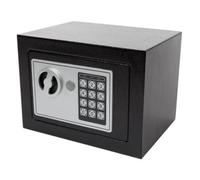 Perel Caja fuerte electrónica con código digital y llave de emergencia, caja de seguridad de acero compacta con interior acolchado, mini caja para joyas, documentos y dinero, 17x23x17 cm
