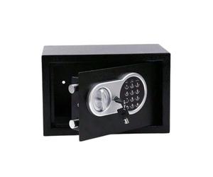 Perel Caja fuerte electrónica con código digital y llave de emergencia, caja de seguridad de acero espaciosa con interior acolchado, mini caja para joyas, documentos y dinero, 20x31x20 cm