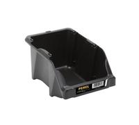 Perel Caja organizadora apilable de plástico, caja frontal para tornillos y piezas pequeñas, organizador con portaetiquetas para taller garaje almacén, negra, 2 l, 125 x 195 x 90 mm