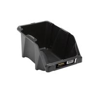 Perel Caja organizadora apilable de plástico para tornillos y piezas pequeñas, caja de almacenamiento con portaetiquetas para taller garaje almacén, negra, 4 l, 152 x 245 x 122 mm