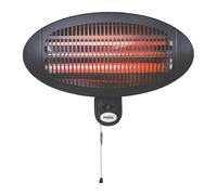 Perel Calefactor de terraza 2000W cuarzo, IP34 resistente al agua, montaje mural con cordón, 3 niveles de calor, inclinable 45°, calefactor exterior para terraza balcón porche jardín negro